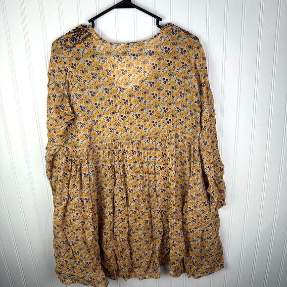 Zara Yellow Embroidered Dress boho retro print‎ size XS - Picture 2 of 5